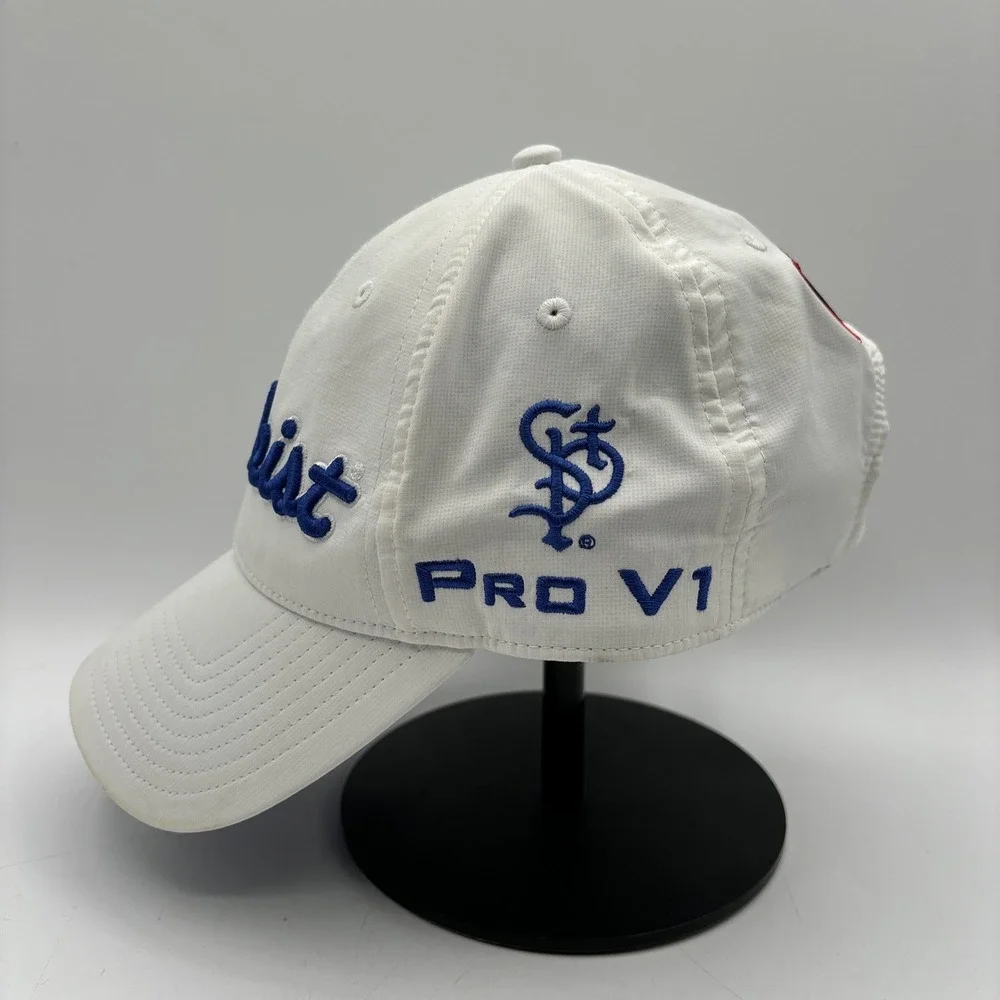 Titleist Footjoy FJ Pro V1 Strapback Embroidered Logo Golf‎ Hat Cap White Blue